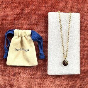 LOUIS VUITTON Pastilles LV Logo Charm Pendant 18K Gold Chain Necklace